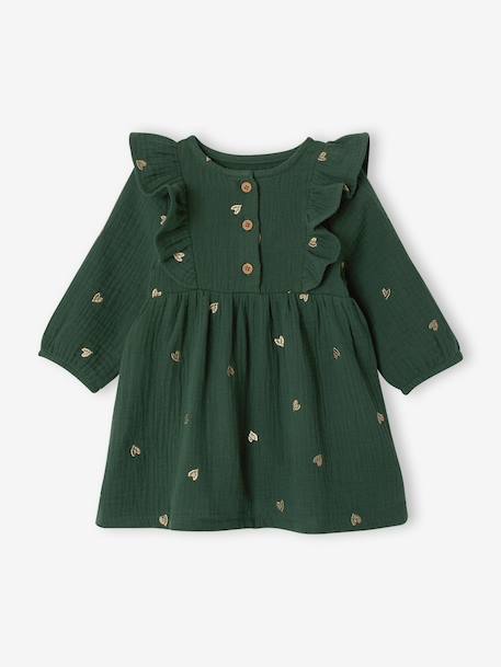 Muslin dress for baby girls green - vertbaudet enfant 