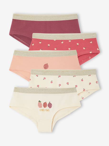 Pack of 5 shorties for girls old rose - vertbaudet enfant 