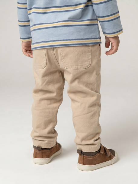 Lined Twill Trousers for Baby Boys beige+Dark Blue+GREEN MEDIUM SOLID+pecan nut - vertbaudet enfant 