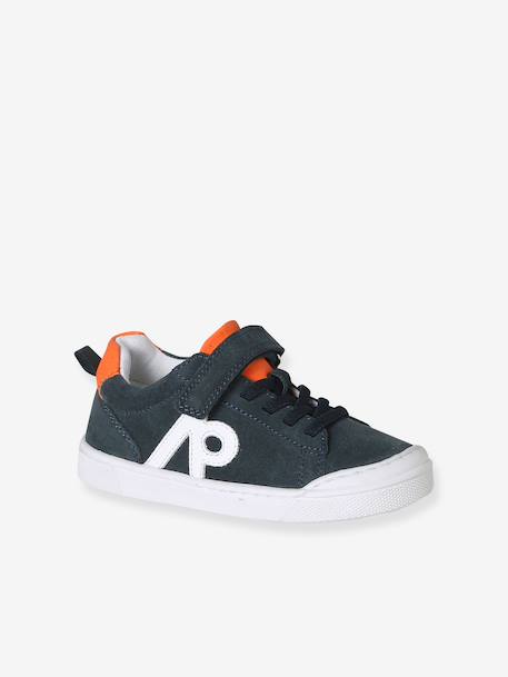 Leather trainers with elasticated laces for boys navy blue - vertbaudet enfant 