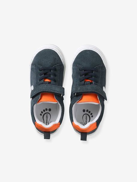 Leather trainers with elasticated laces for boys navy blue - vertbaudet enfant 
