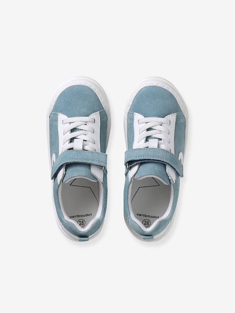 Kids' leather trainers with touch-fastening strap set blue - vertbaudet enfant 