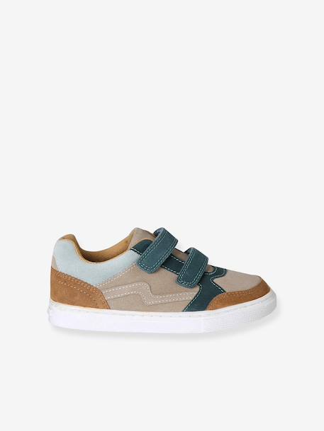 Leather trainers with touch-fastening straps for boys set brown - vertbaudet enfant 