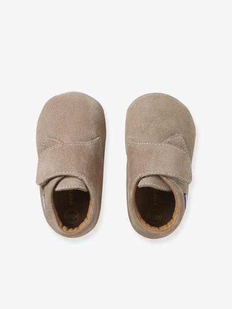 Chaussons bébé garçon cuir à scratch beige+marron - vertbaudet enfant 