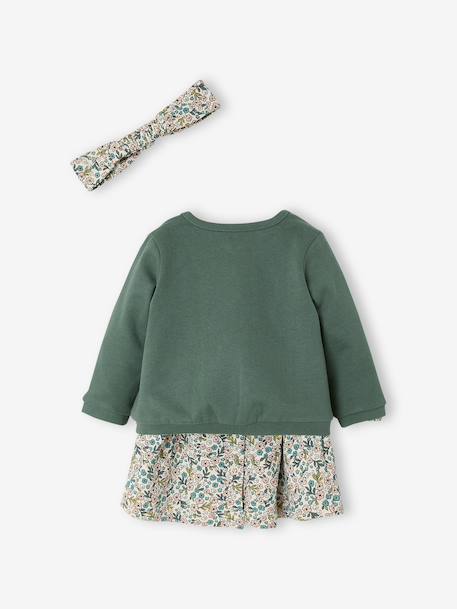 Ensemble bébé fille 3 pièces robe cardigan bandeau bleu grisé+vert+vieux rose - vertbaudet enfant 