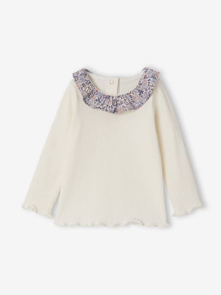 Long-sleeved T-shirt with frilled collar for baby girls ecru - vertbaudet enfant 
