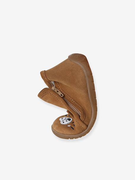 Soft leather baby slippers with zip brown+sage green - vertbaudet enfant 