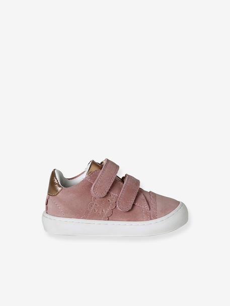 Baskets bébé fille cuir à scratchs blanc+or+rose poudré - vertbaudet enfant 