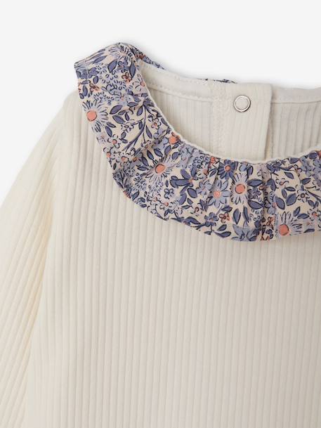 Long-sleeved T-shirt with frilled collar for baby girls ecru - vertbaudet enfant 