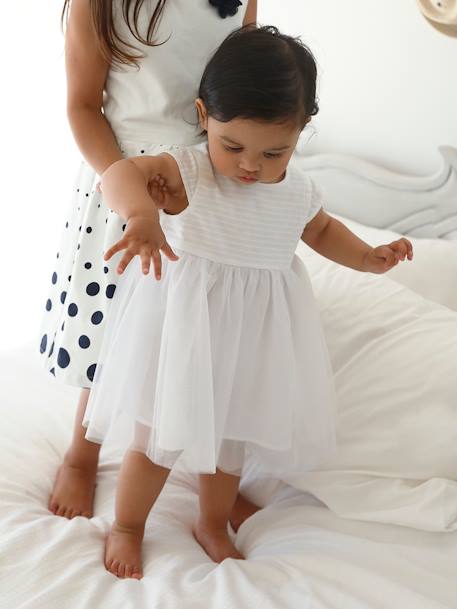 Tulle Occasion Wear Dress for Babies White - vertbaudet enfant 