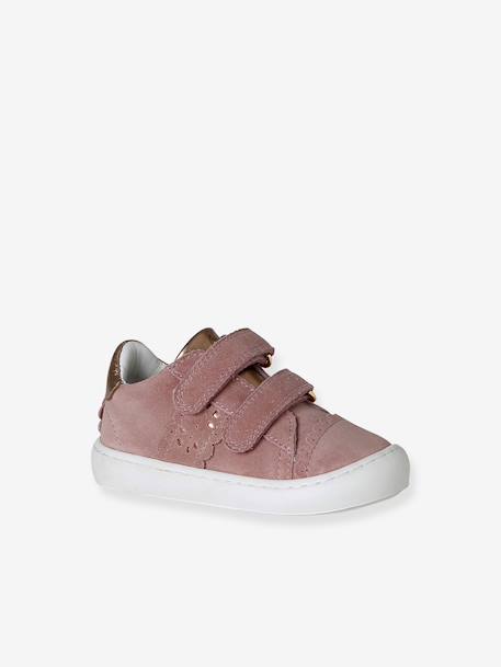 Baskets bébé fille cuir à scratchs blanc+or+rose poudré - vertbaudet enfant 