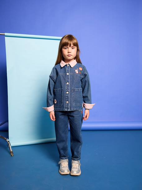 Denim jacket with corduroy collar for girls medium blue - vertbaudet enfant 