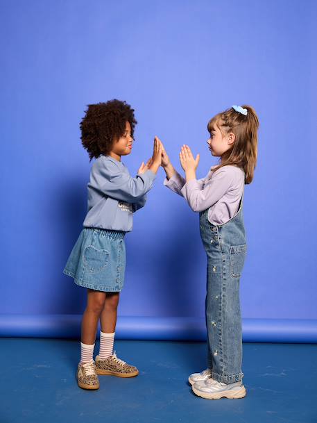 Denim Skirt with Heart Pocket for Girls bleached denim+brut denim - vertbaudet enfant 