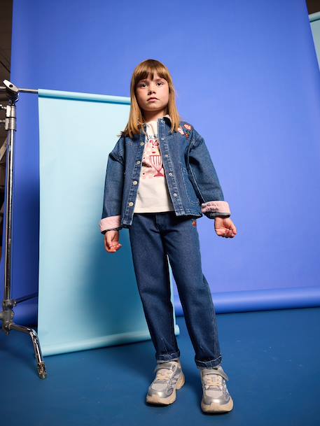 Denim jacket with corduroy collar for girls medium blue - vertbaudet enfant 