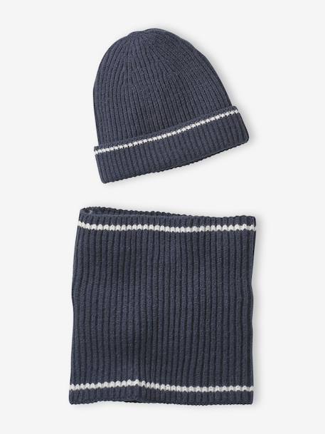 Lot bonnet et snood en maille côtelée marine - vertbaudet enfant 