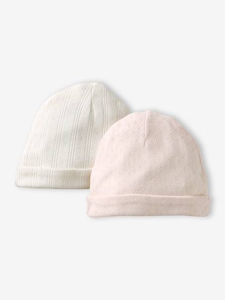 Lot de 2 bonnets bébé en coton rose pâle - vertbaudet enfant 