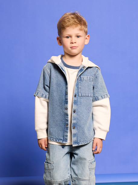 Chemise effet superposition avec capuche garçon double stone - vertbaudet enfant 