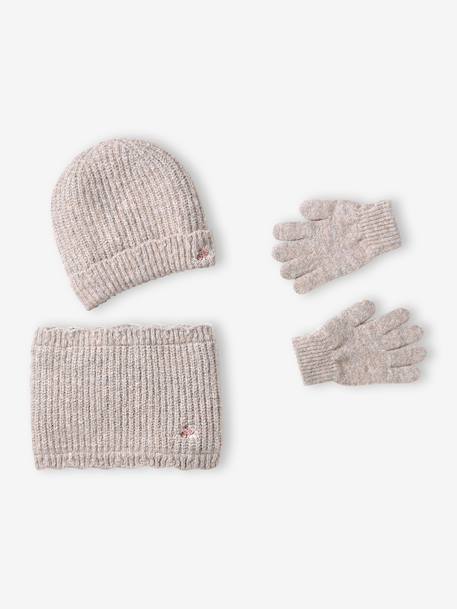 Girls' knit hat, snood and gloves set beige - vertbaudet enfant 