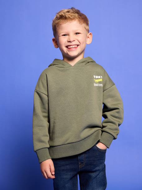Sweat garçon à capuche motif poitrine orange+vert sauge - vertbaudet enfant 