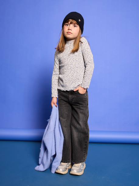 Long-sleeved roll-neck top for girls ecru+green - vertbaudet enfant 