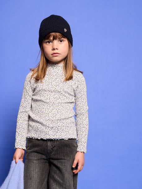 Long-sleeved roll-neck top for girls ecru+green - vertbaudet enfant 