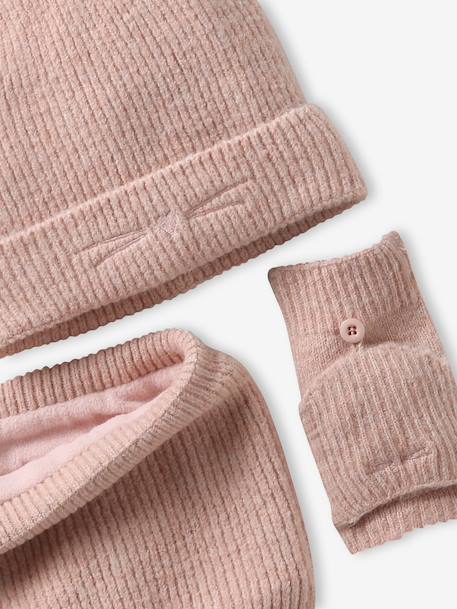 Hat, snood and mitten set for girls sand beige - vertbaudet enfant 
