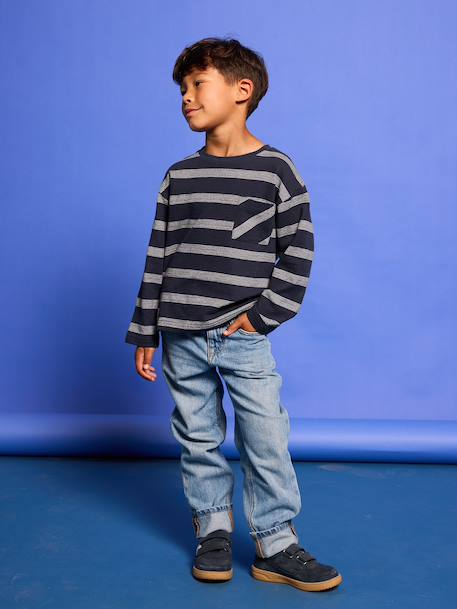 Straight Leg Jeans with Turn-Ups for Boys brut denim+stone - vertbaudet enfant 