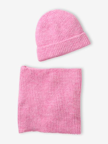 Knitted hat and snood set for girls fuchsia - vertbaudet enfant 