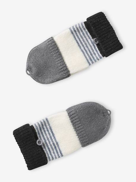 Ensemble garçon bonnet + snood + gants rayés gris+marine - vertbaudet enfant 