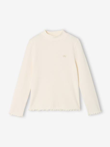 Roll-neck top for girls ecru+old rose - vertbaudet enfant 