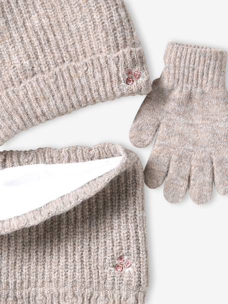 Girls' knit hat, snood and gloves set beige - vertbaudet enfant 