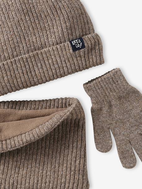 Hat, snood and gloves set for boys taupe - vertbaudet enfant 