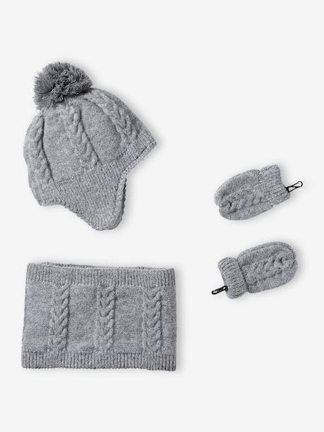 Baby hat, snood and mittens set marl grey - vertbaudet enfant 
