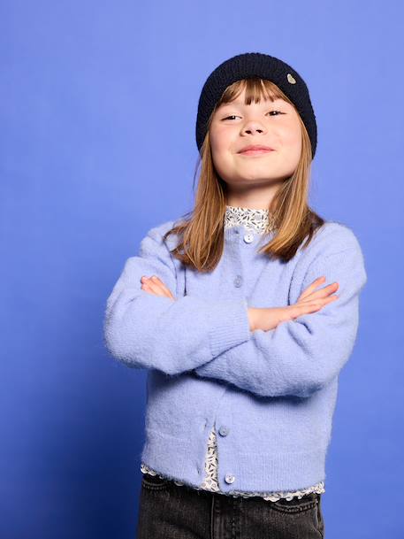 Button-through cardigan with long sleeves for girls blue+bordeaux red+rose - vertbaudet enfant 
