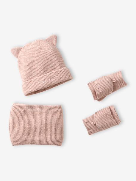 Hat, snood and mitten set for girls sand beige - vertbaudet enfant 