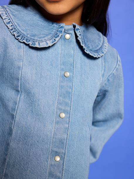 Denim shirt with long sleeves for girls double stone - vertbaudet enfant 