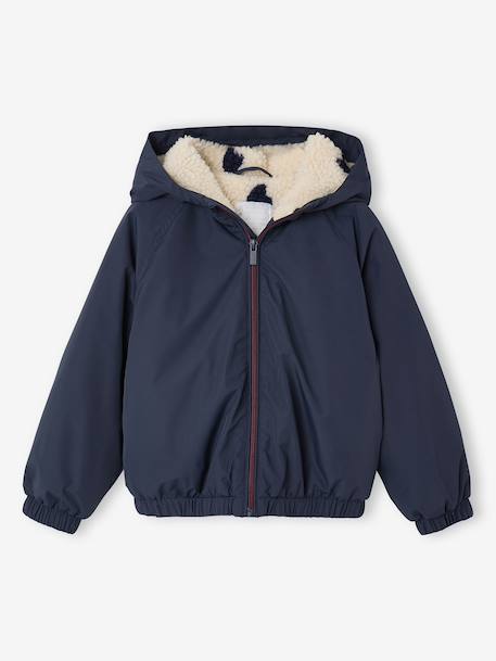 Sherpa-Lined Hooded Windcheater for Girls navy blue+rose - vertbaudet enfant 