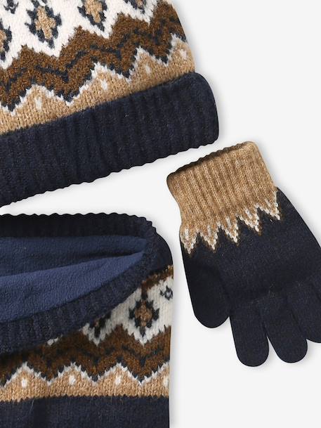 Hat, snood and gloves set for boys mocha - vertbaudet enfant 