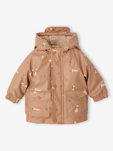 Ciré bébé à capuche doublé en sherpa noisette+olive - vertbaudet enfant 