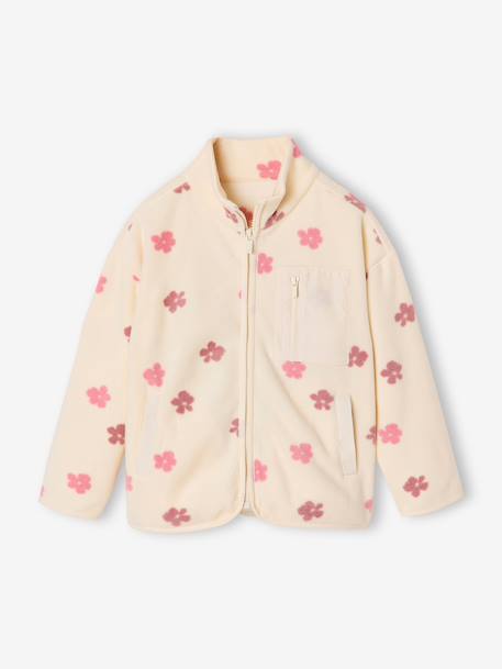 Fleece sweatshirt with zip fastening for girls vanilla - vertbaudet enfant 