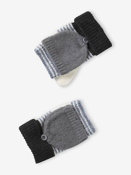 Striped Beanie + Snood + Gloves Set for Boys BLUE DARK TWO COLOR/MULTICOL+grey - vertbaudet enfant 