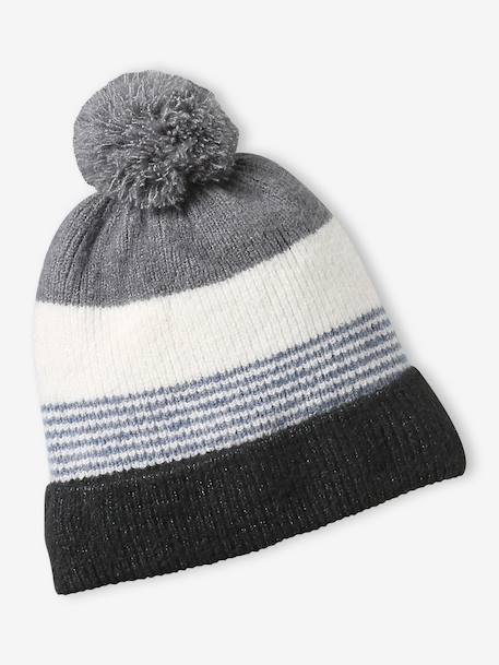 Striped Beanie + Snood + Gloves Set for Boys BLUE DARK TWO COLOR/MULTICOL+grey - vertbaudet enfant 