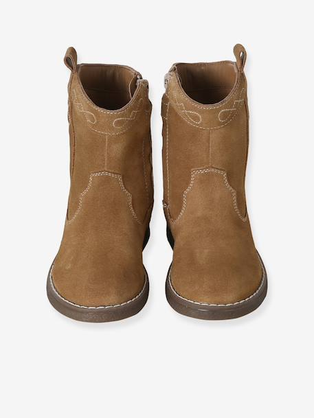 Leather zip-up boots for girls brown - vertbaudet enfant 