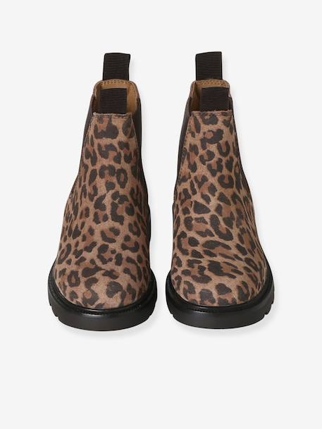 Leather elasticated ankle boots for girls beige - vertbaudet enfant 
