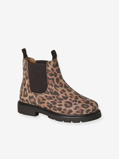 Leather elasticated ankle boots for girls beige - vertbaudet enfant 