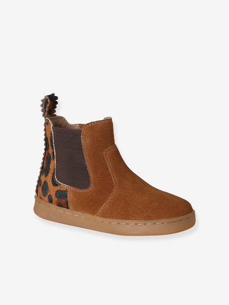 Leather Boots for Girls beige+bronze+brown+camel+green+navy blue+old rose - vertbaudet enfant 