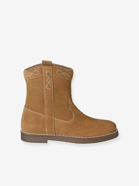 Leather zip-up boots for girls brown - vertbaudet enfant 