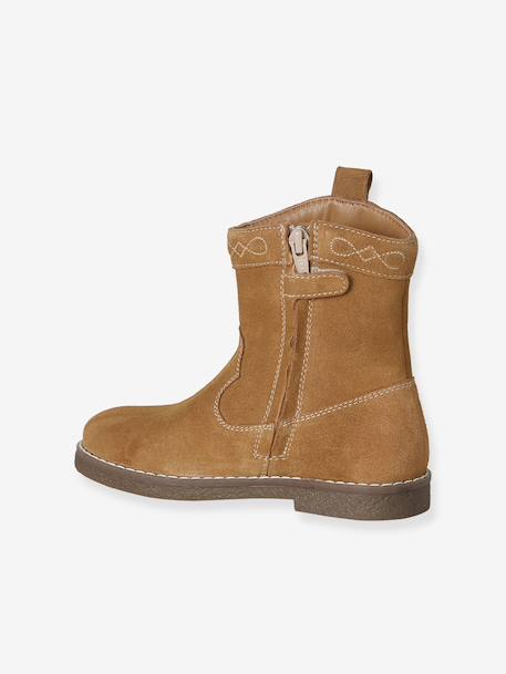 Leather zip-up boots for girls brown - vertbaudet enfant 