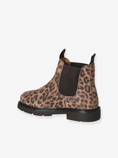 Leather elasticated ankle boots for girls beige - vertbaudet enfant 