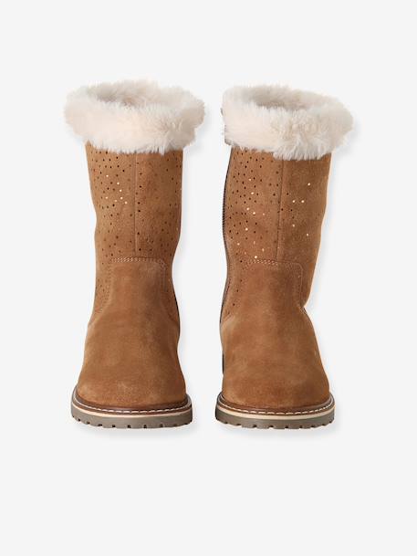 Zip-up leather boots for girls brown - vertbaudet enfant 